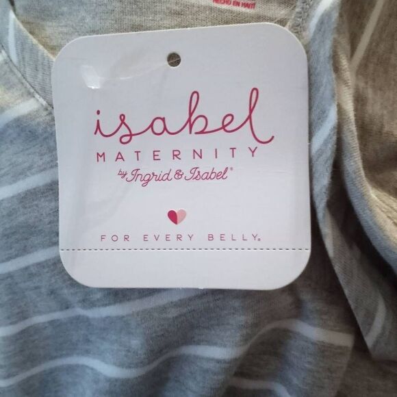 ISABEL MATERNITY BY INGRID & ISABEL GRAY & WHITE STRIPE V-NECK T-SHIRT SZ.L NWT - Picture 7 of 8